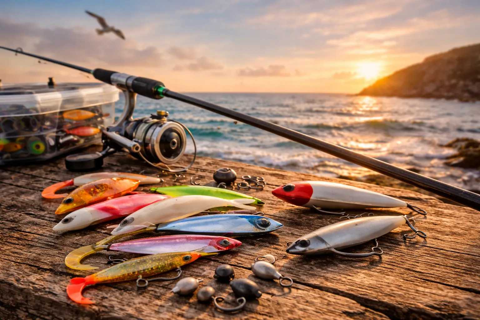 Leurre de pêche au coucher du soleil