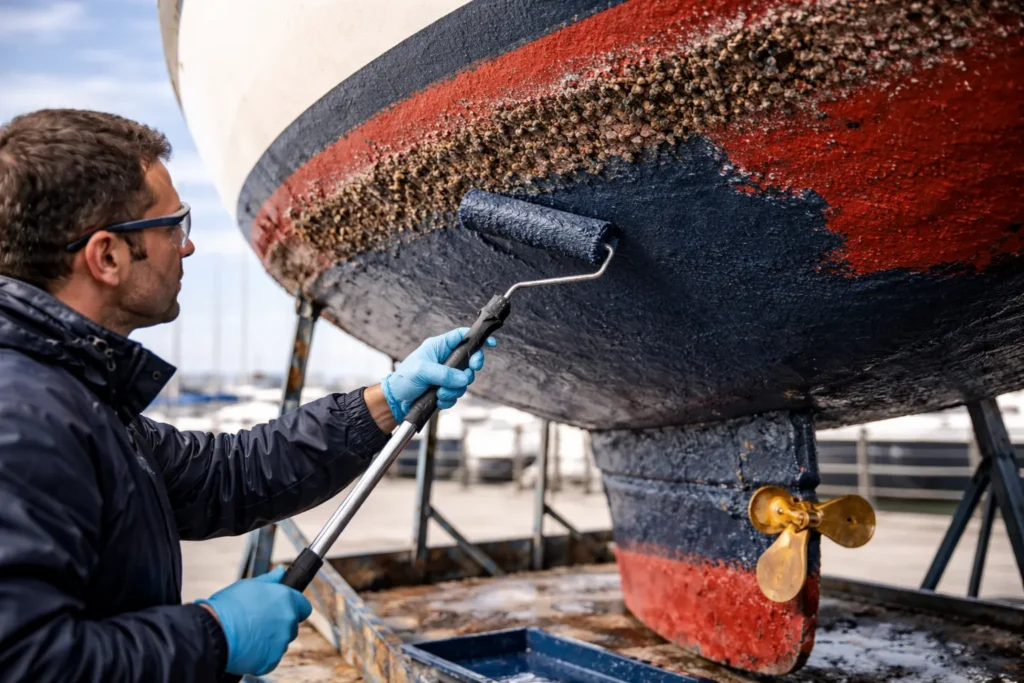Nettoyage de coque en chantier naval